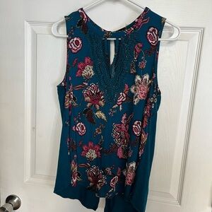 Floral Sleeveless Top - Teal and Pink Daniel Rainn size medium
